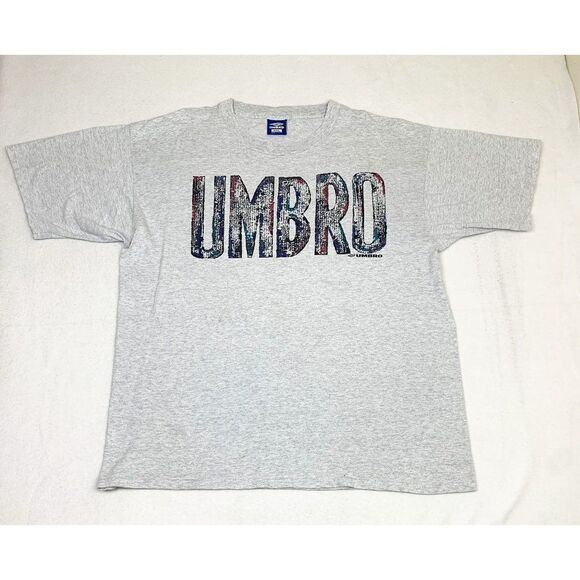 Vintage Umbro T-Shirt XXL Grey Soccer Football Sports Single Stitch - Picture 2 of 9